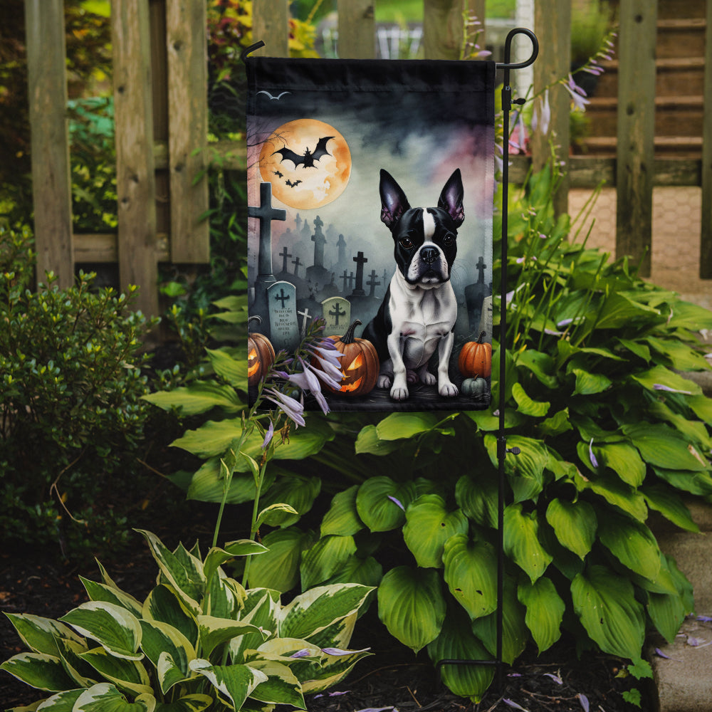 Caroline's Treasures Boston Terrier Spooky Halloween Garden Flag – Dog in Cemetery Scene