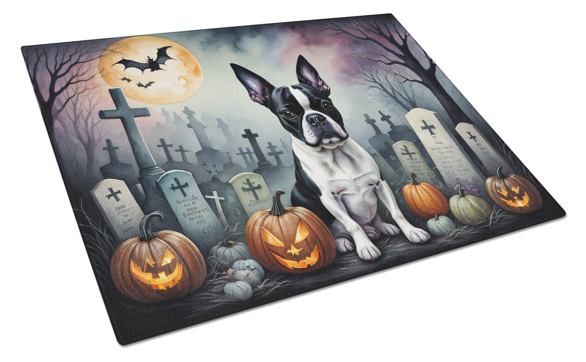 Buy this Boston Terrier Spooky Halloween Glass Cutting Board Large