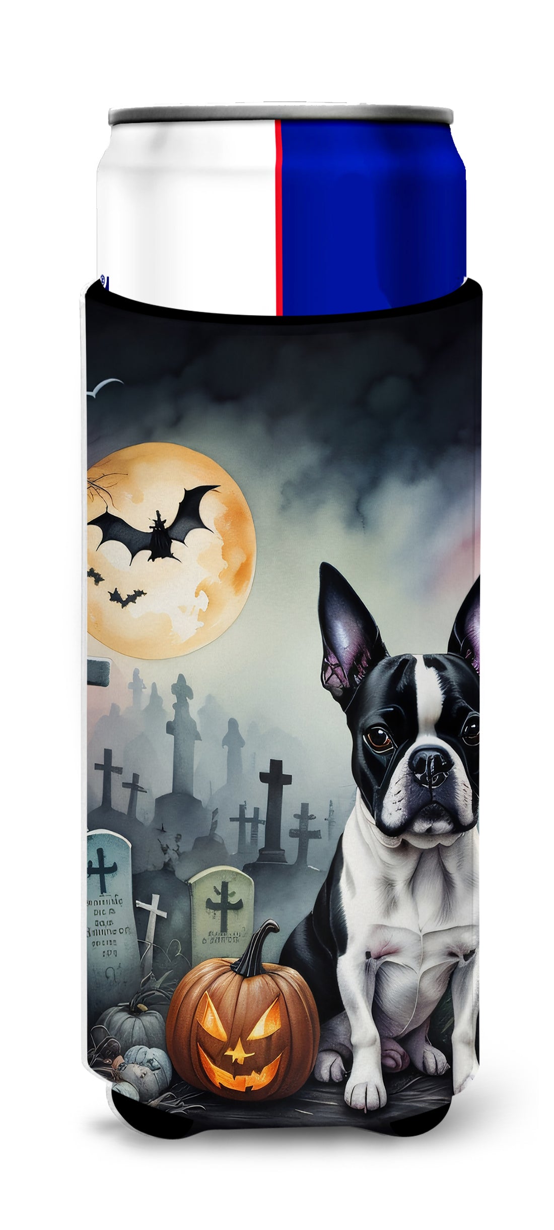Buy this Boston Terrier Spooky Halloween Hugger for Ultra Slim Cans