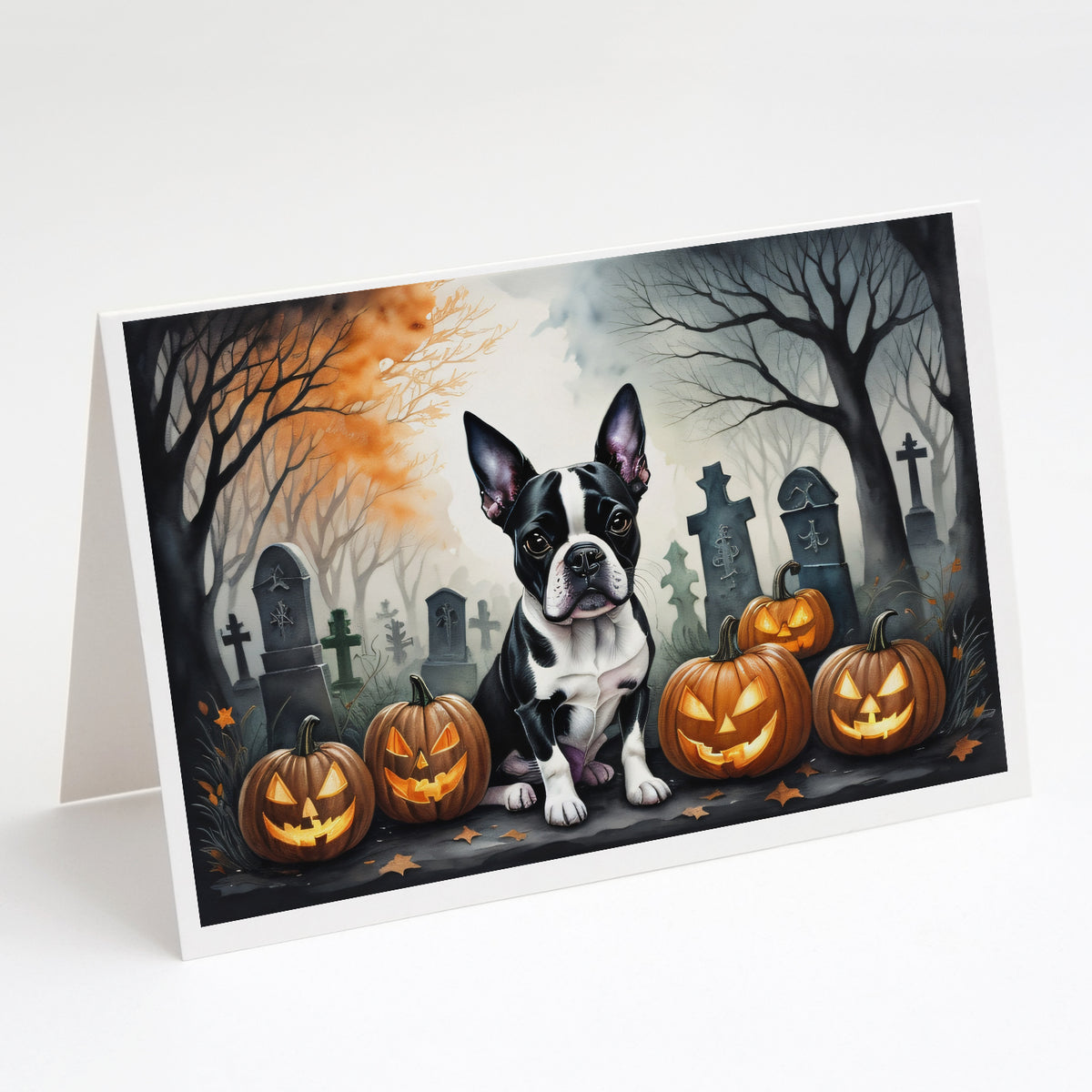 Buy this Boston Terrier Spooky Halloween Greeting Cards and Envelopes Pack of 8