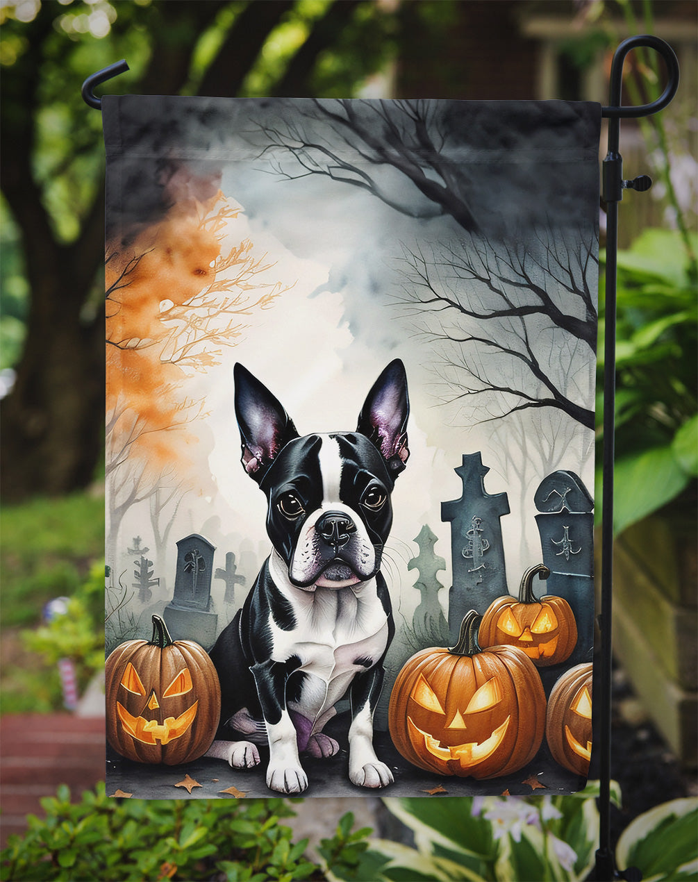Boston Terrier Spooky Halloween Garden Flag