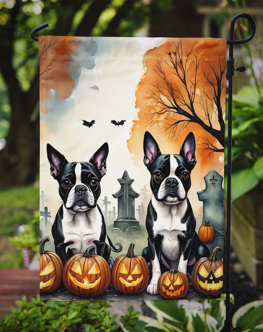 Boston Terrier Spooky Halloween Garden Flag