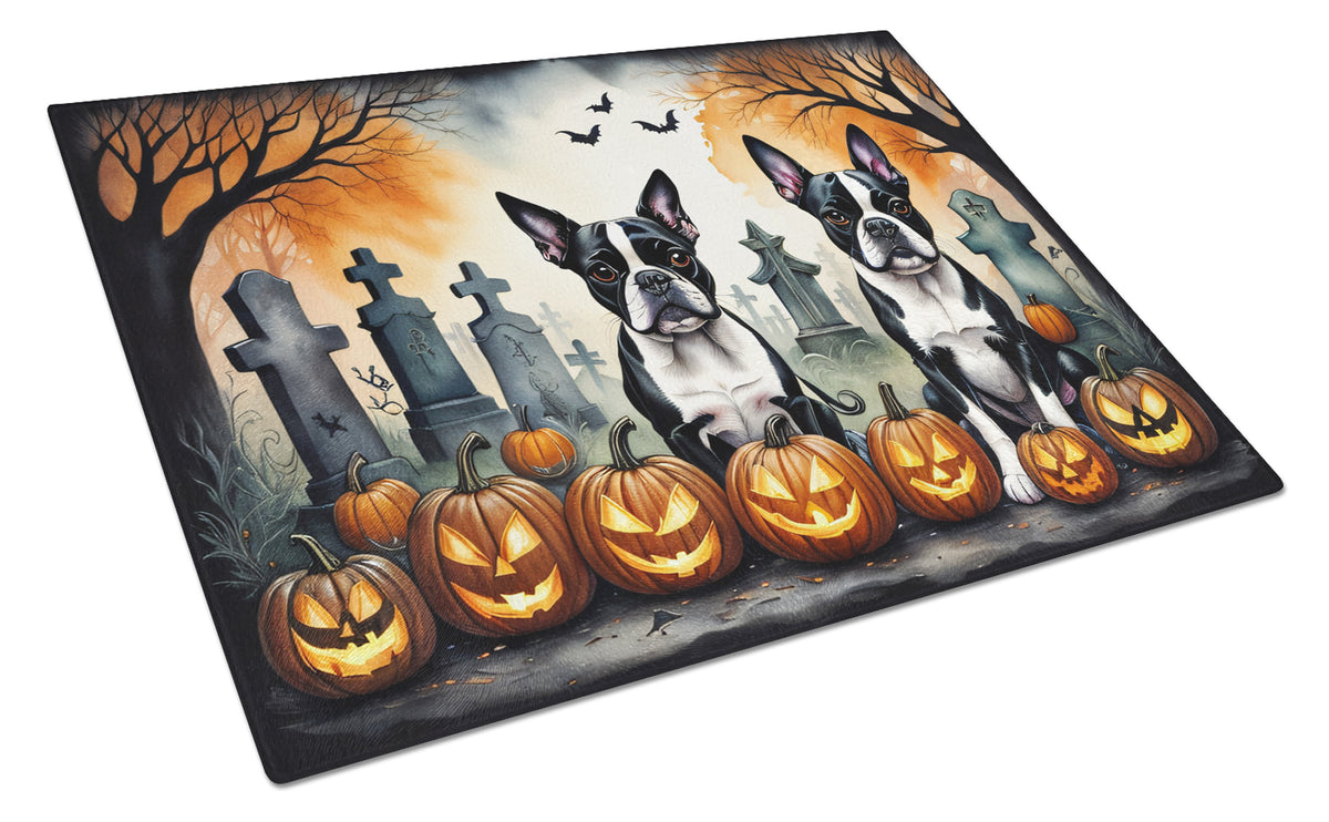 Buy this Boston Terrier Spooky Halloween Glass Cutting Board Large