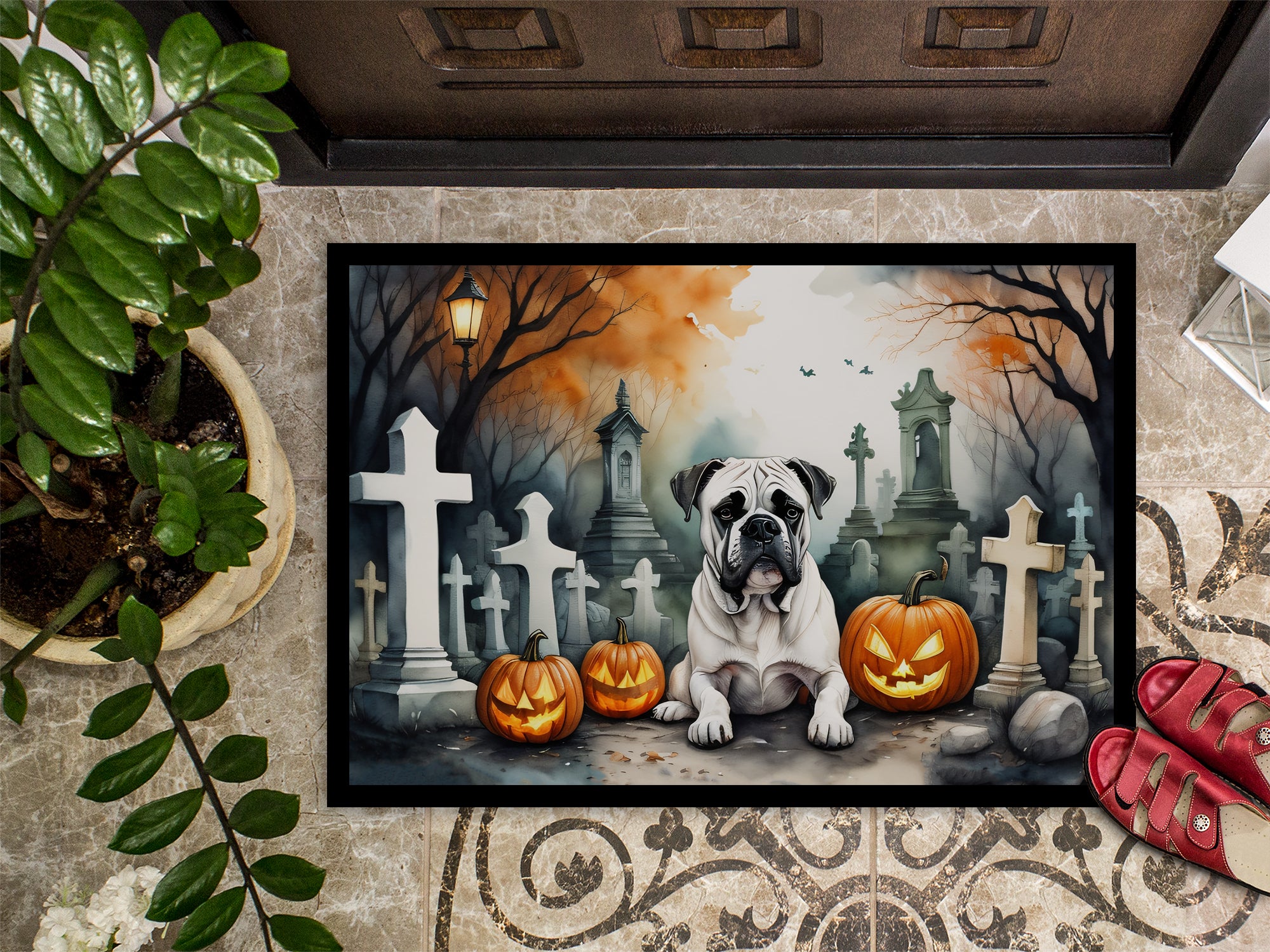 Boxer Spooky Halloween Doormat 18x27