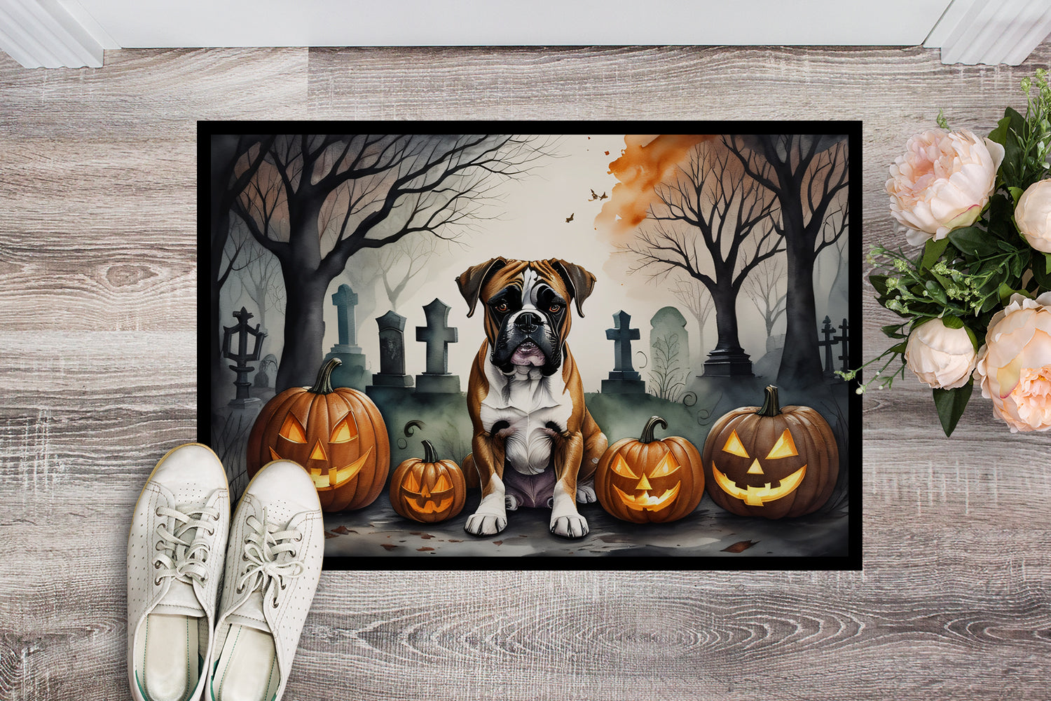 Boxer Spooky Halloween Doormat 18x27