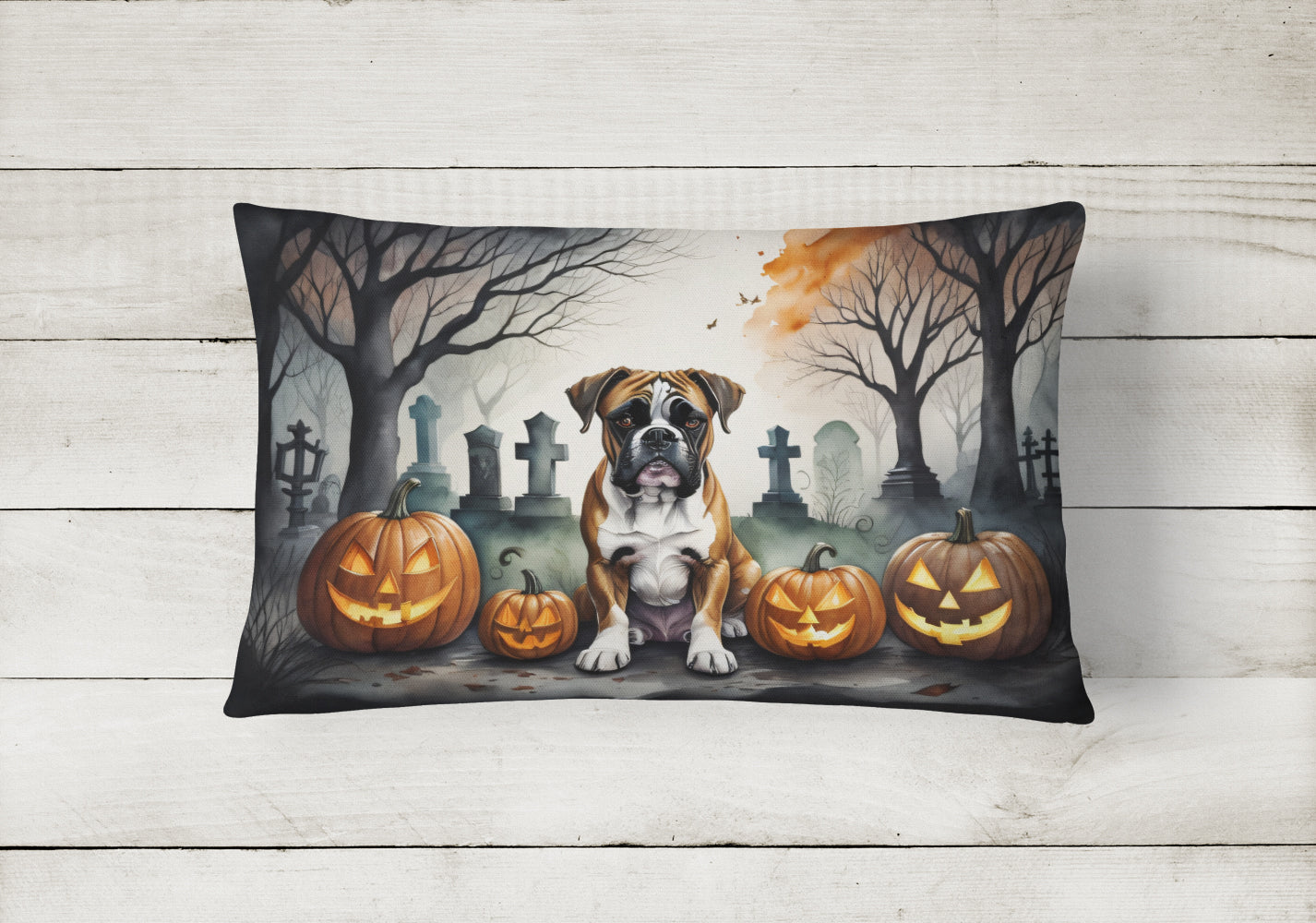 Boxer Spooky Halloween Fabric Decorative Pillow