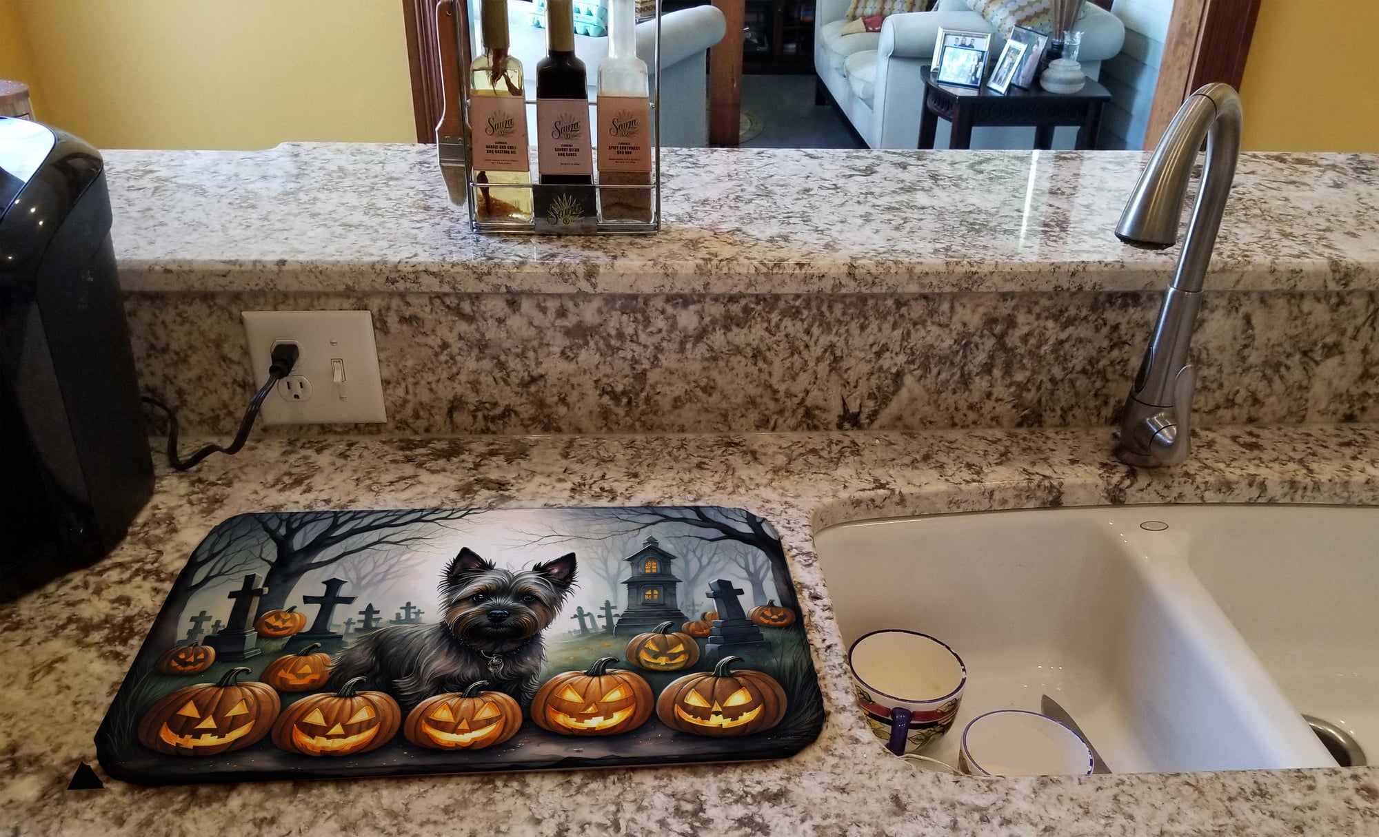 Cairn Terrier Spooky Halloween Dish Drying Mat