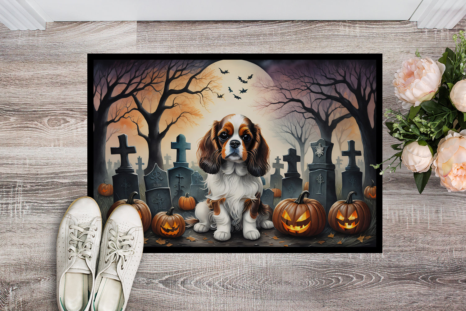 Cavalier Spaniel Spooky Halloween Indoor or Outdoor Mat 24x36