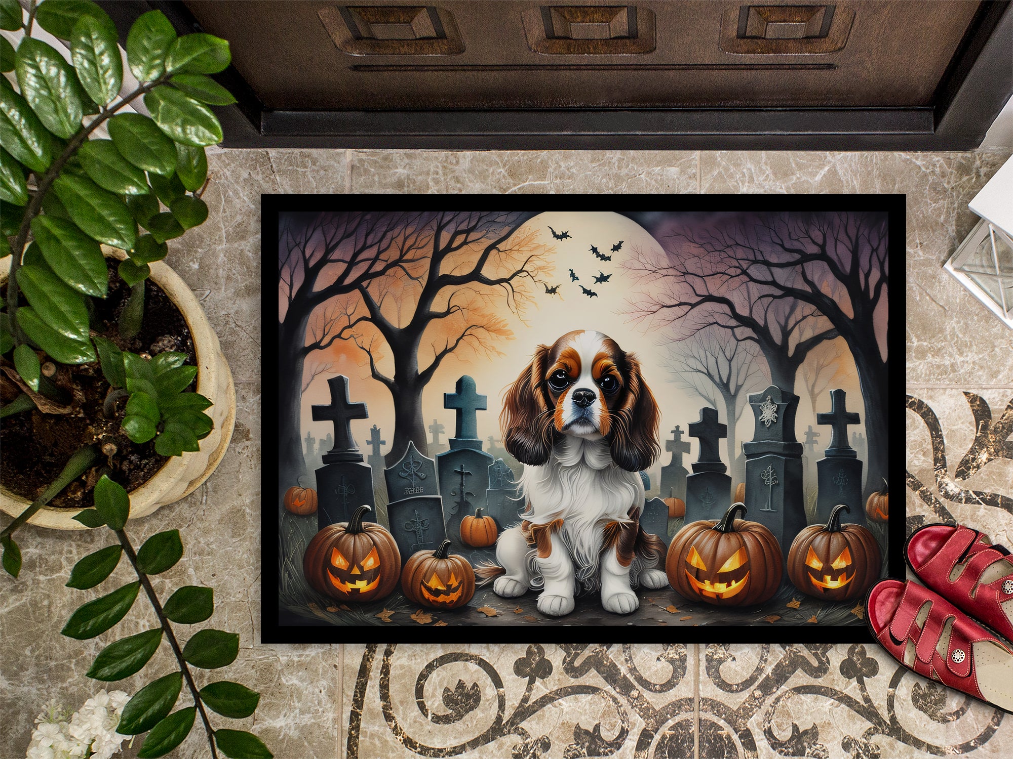Cavalier Spaniel Spooky Halloween Doormat 18x27