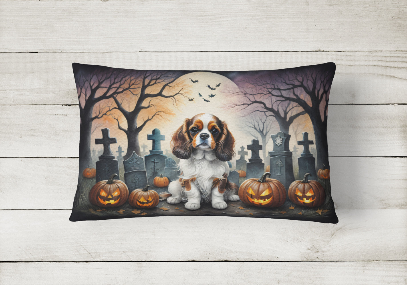 Cavalier Spaniel Spooky Halloween Fabric Decorative Pillow
