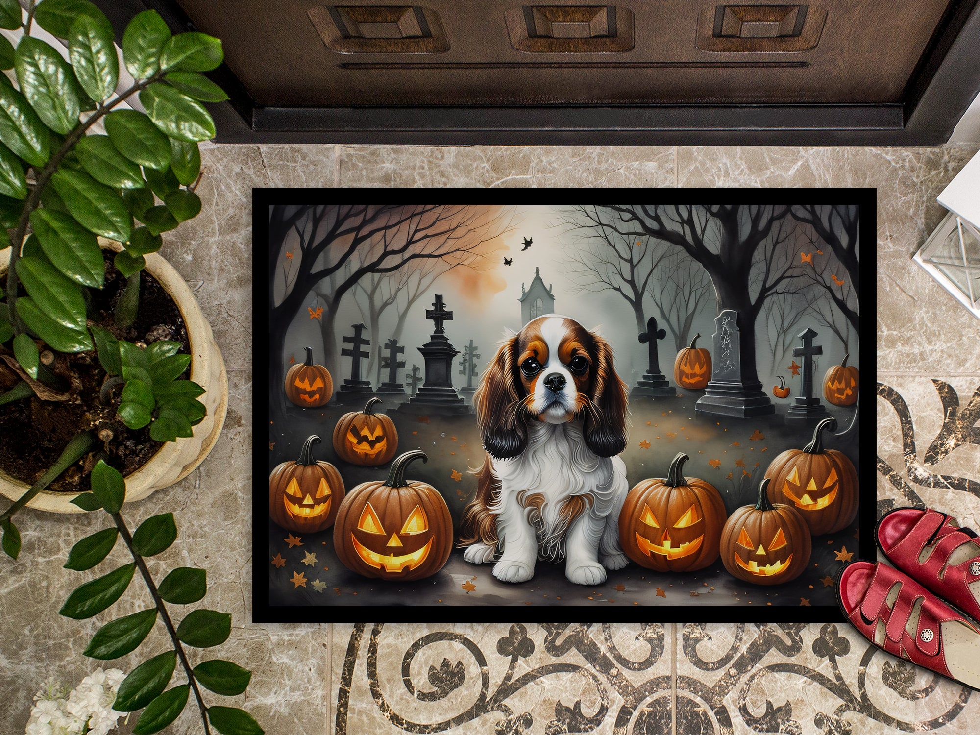 Cavalier Spaniel Spooky Halloween Indoor or Outdoor Mat 24x36
