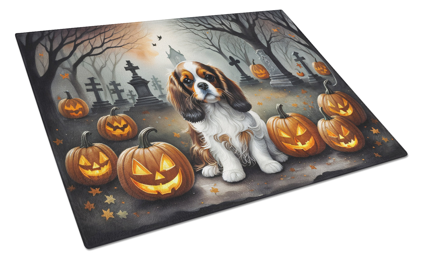 Buy this Cavalier Spaniel Spooky Halloween Glass Cutting Board Large