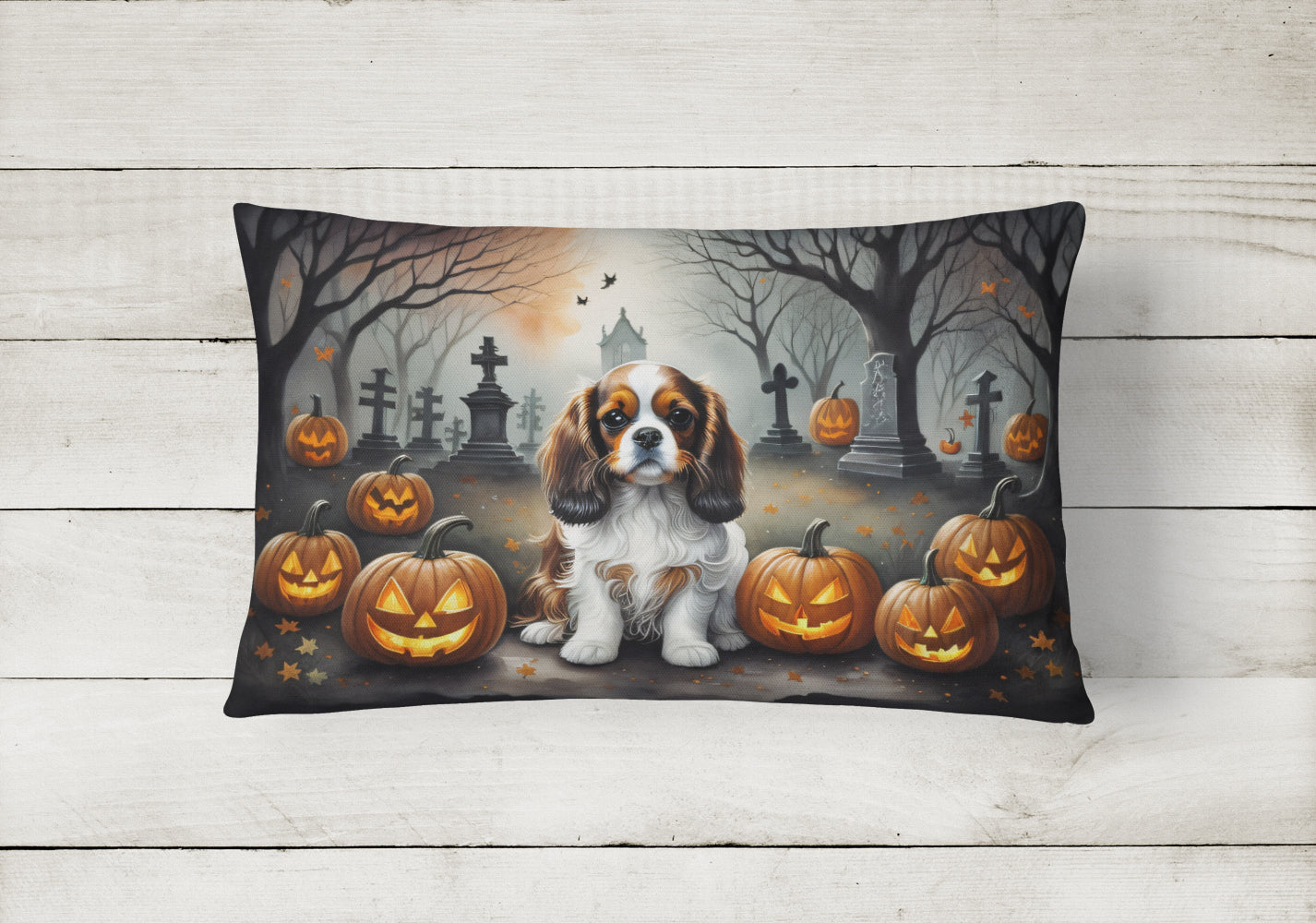 Cavalier Spaniel Spooky Halloween Fabric Decorative Pillow