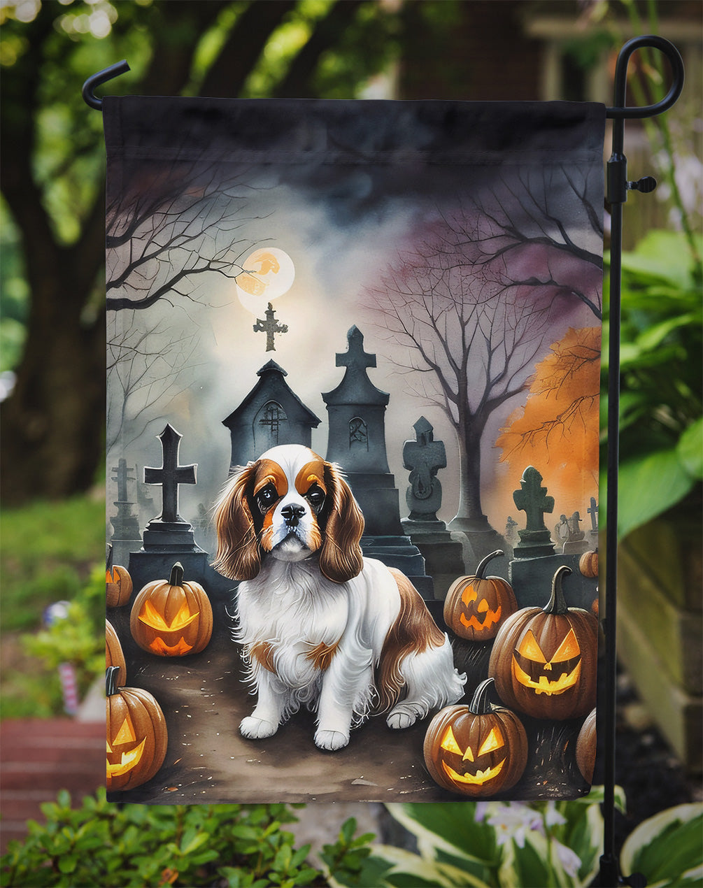 Cavalier Spaniel Spooky Halloween Garden Flag