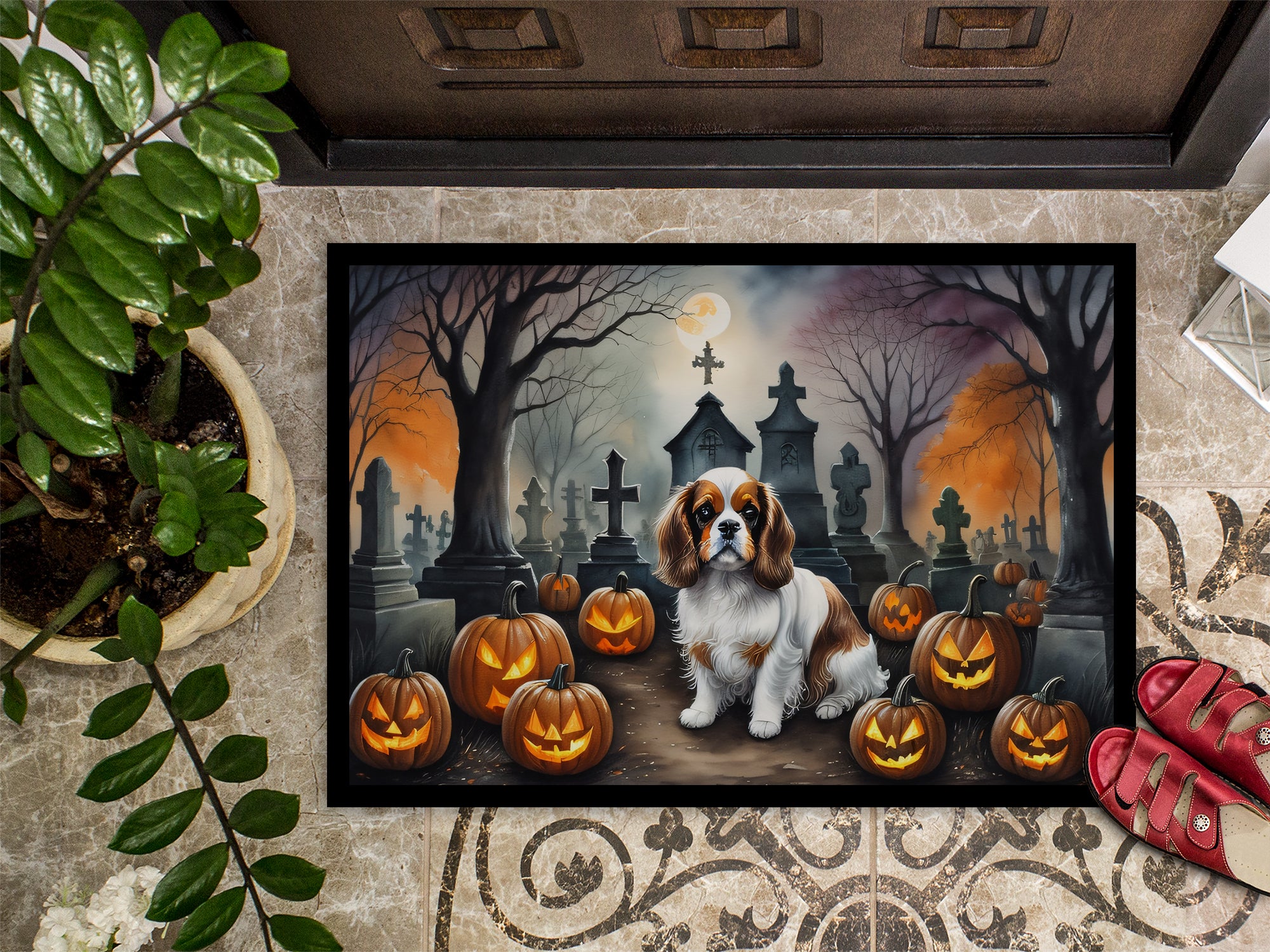 Cavalier Spaniel Spooky Halloween Doormat 18x27