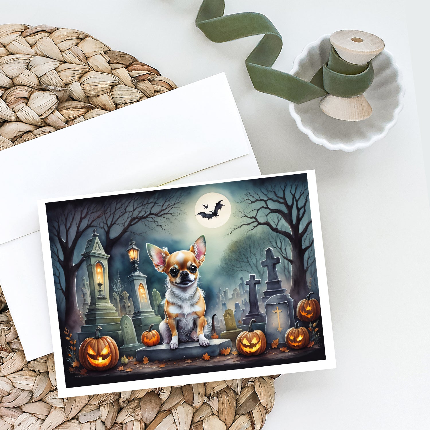 Chihuahua Spooky Halloween Greeting Cards and Envelopes Pack of 8