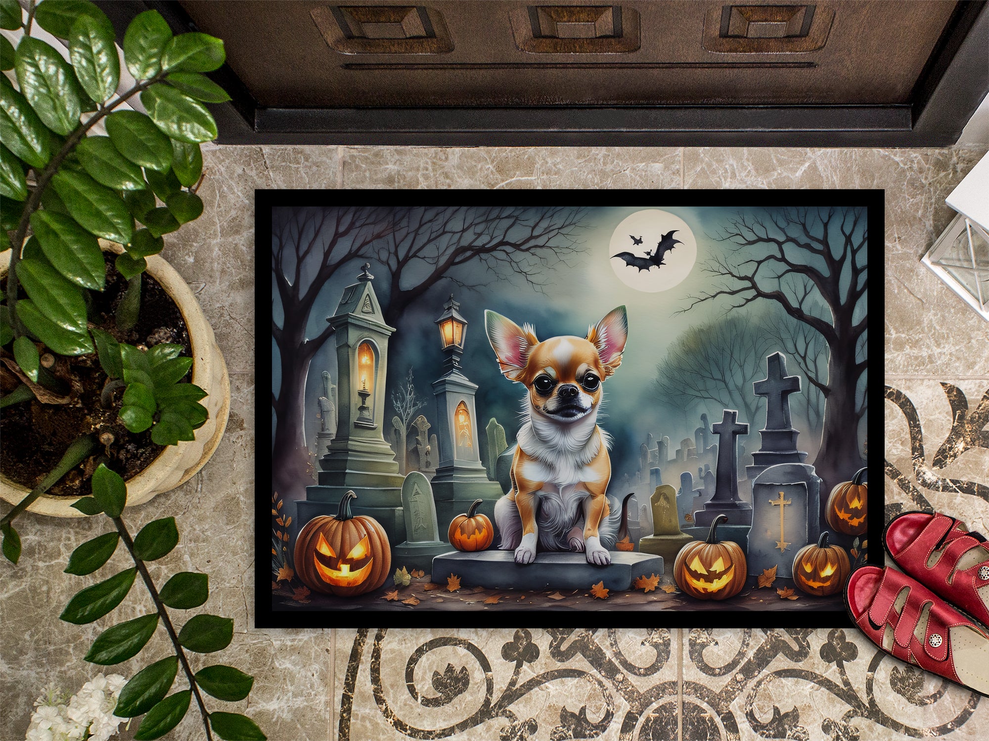 Chihuahua Spooky Halloween Doormat 18x27