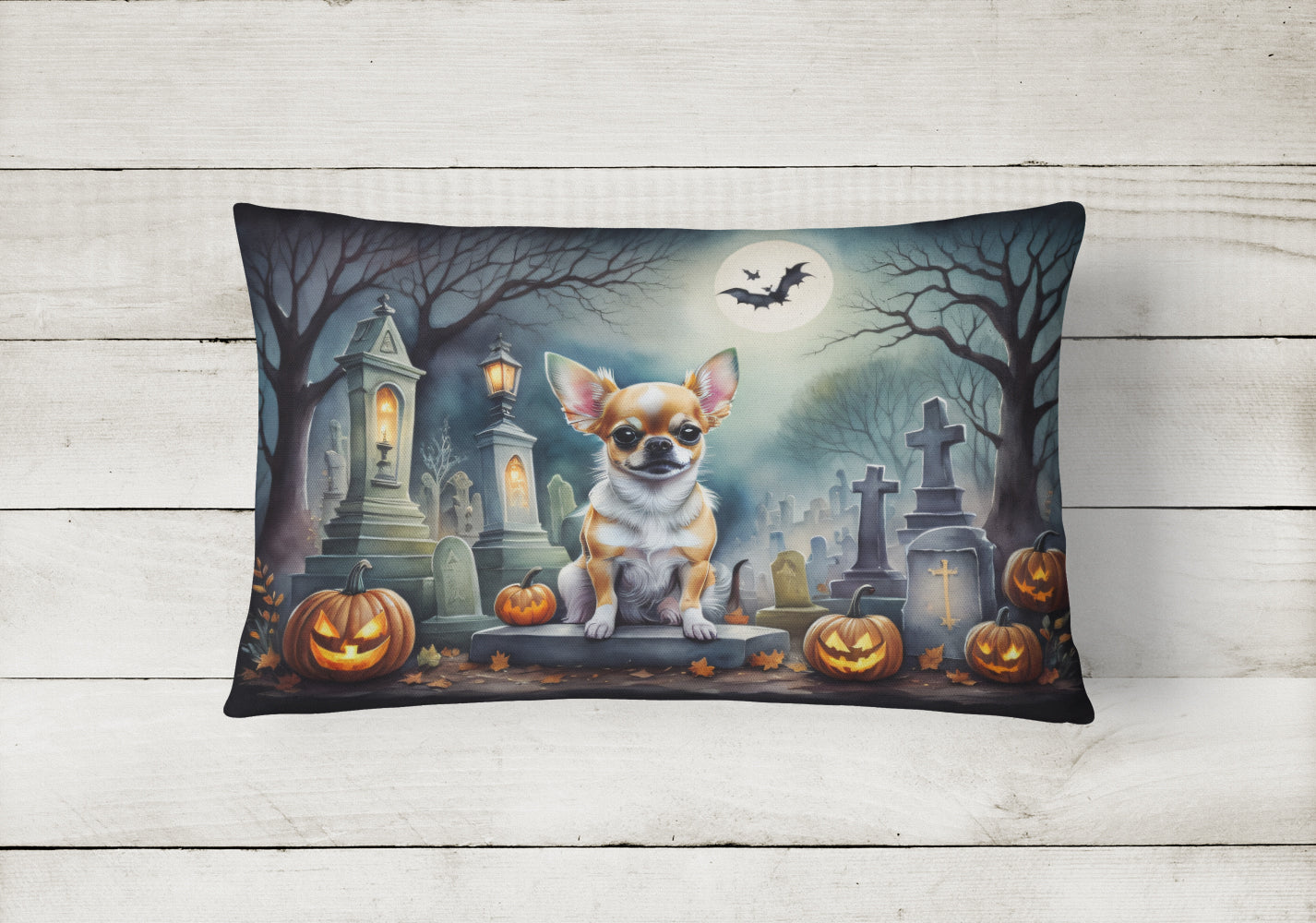 Chihuahua Spooky Halloween Fabric Decorative Pillow