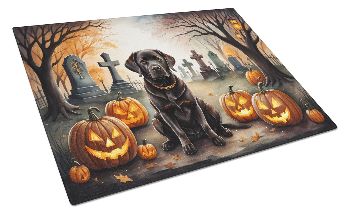 Buy this Chocolate Labrador Retriever Spooky Halloween Glass Cutting Board Large