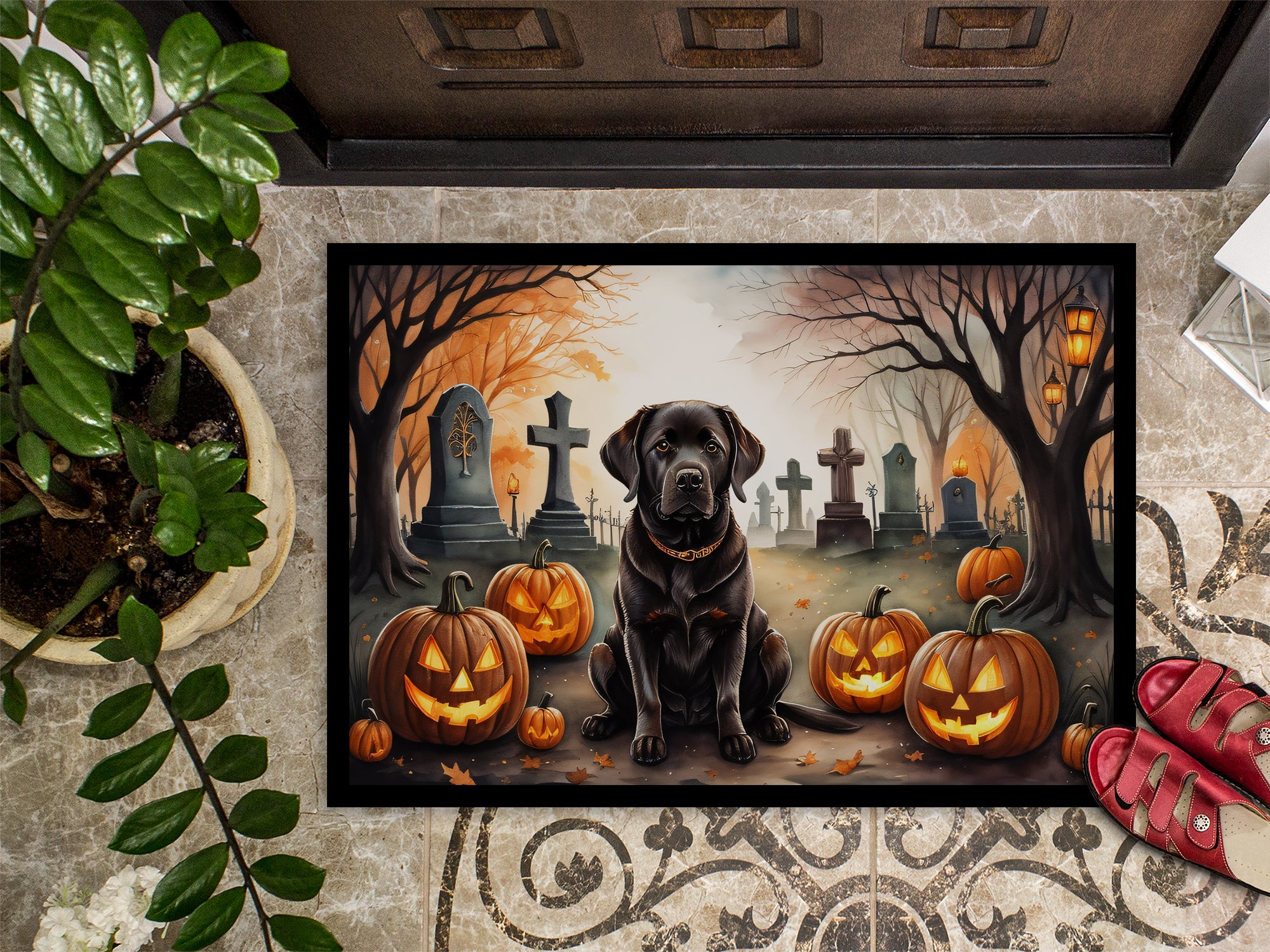 Chocolate Labrador Retriever Spooky Halloween Doormat 18x27
