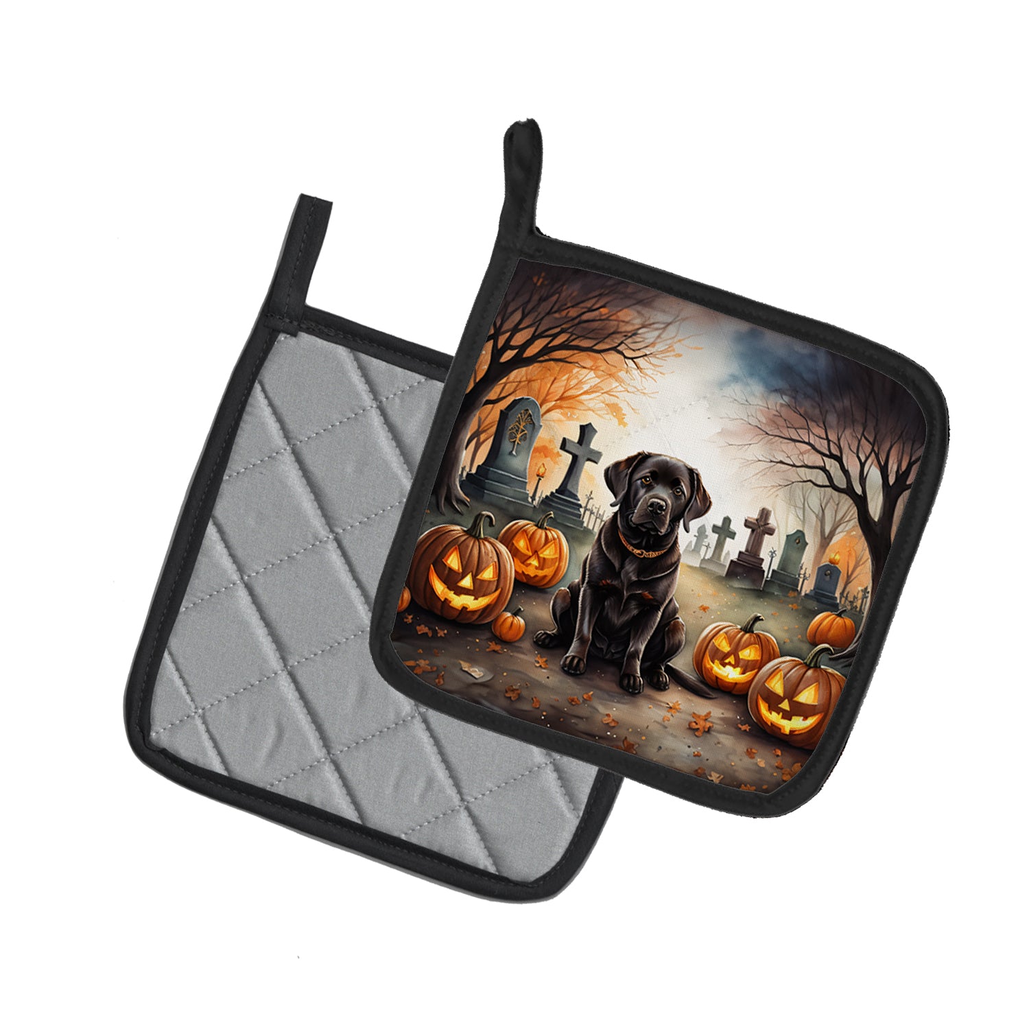Chocolate Labrador Retriever Spooky Halloween Pair of Pot Holders