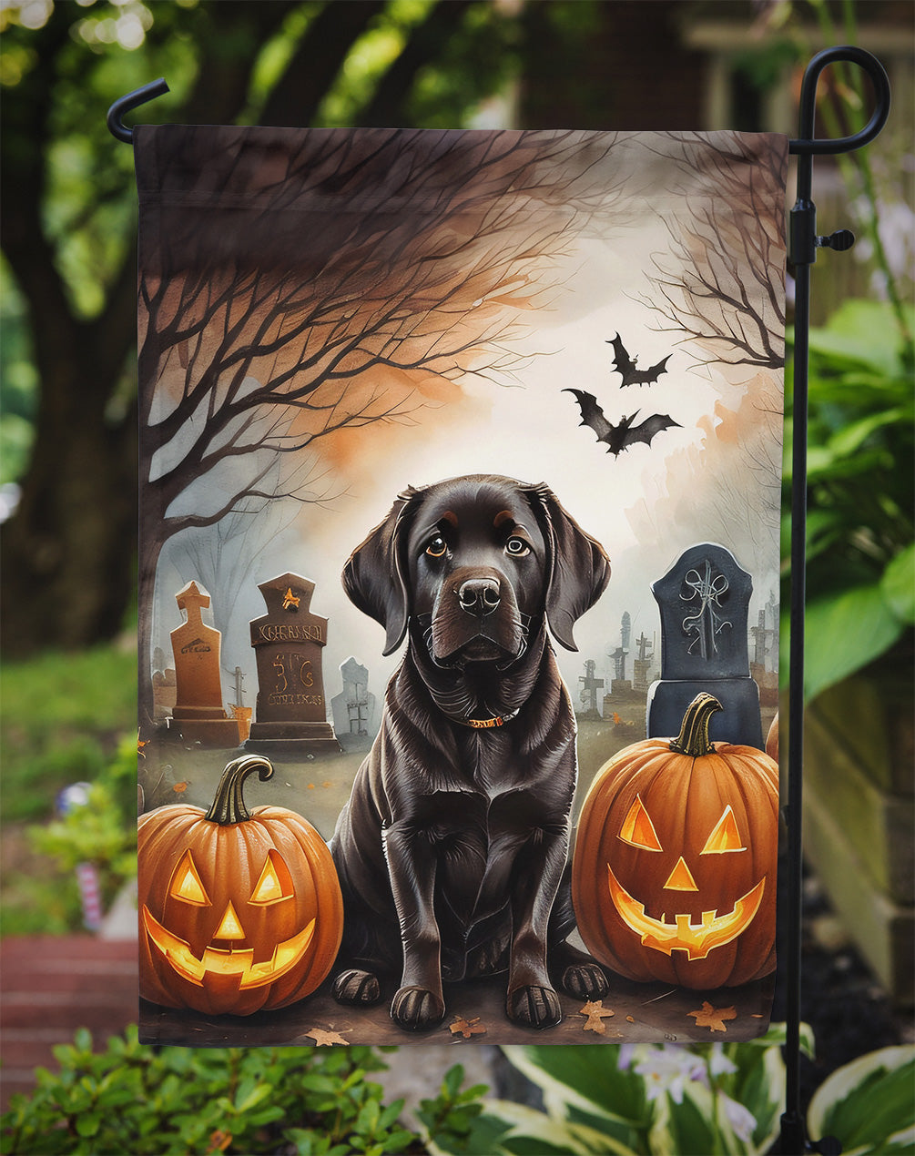 Chocolate Labrador Retriever Spooky Halloween Garden Flag