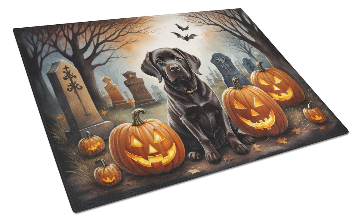 Buy this Chocolate Labrador Retriever Spooky Halloween Glass Cutting Board Large
