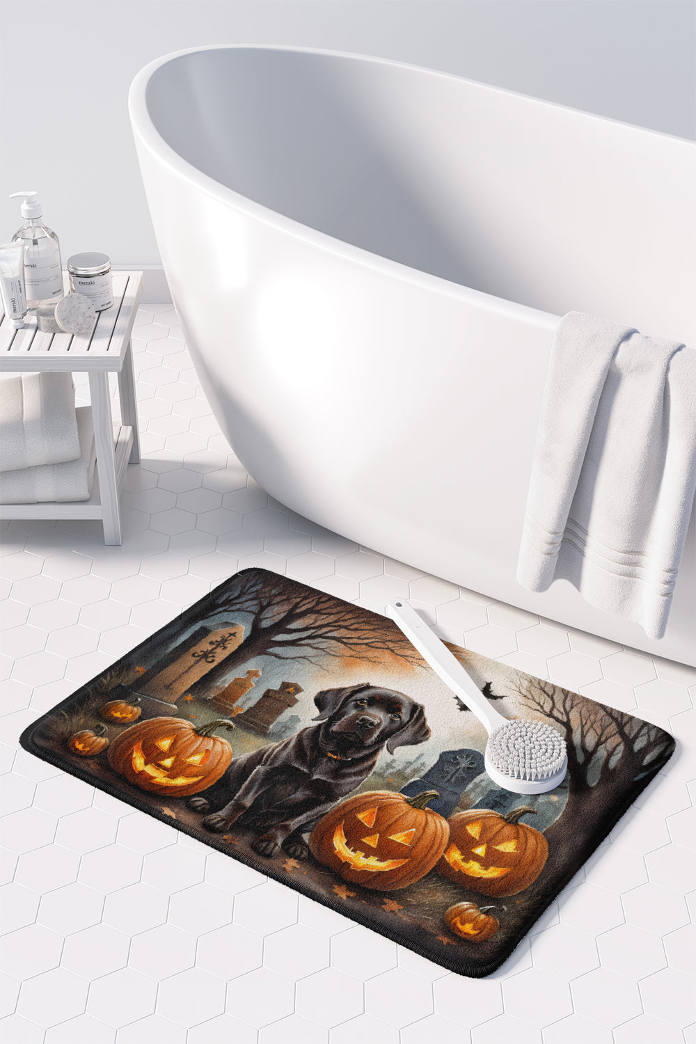 Chocolate Labrador Retriever Spooky Halloween Memory Foam Kitchen Mat