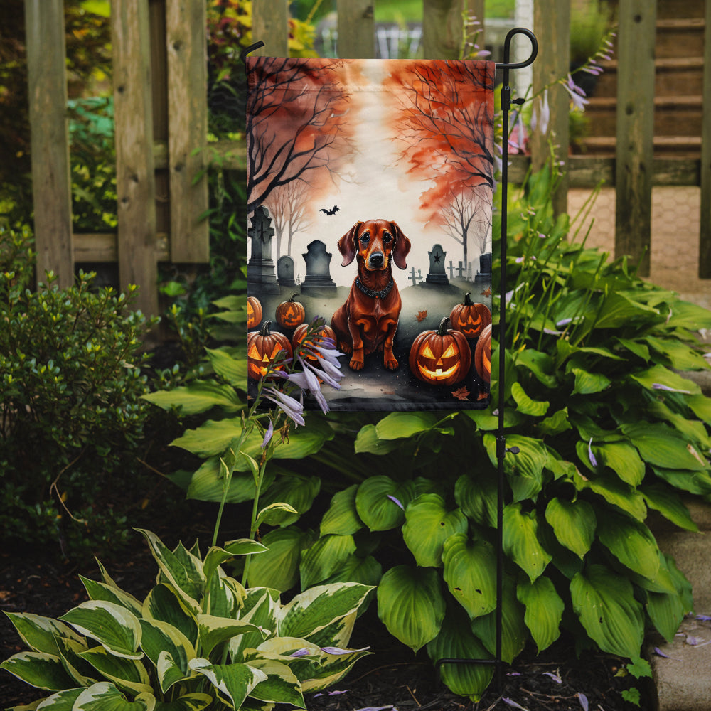 Caroline's Treasures Dachshund Spooky Halloween Garden Flag – Dog in Cemetery Scene