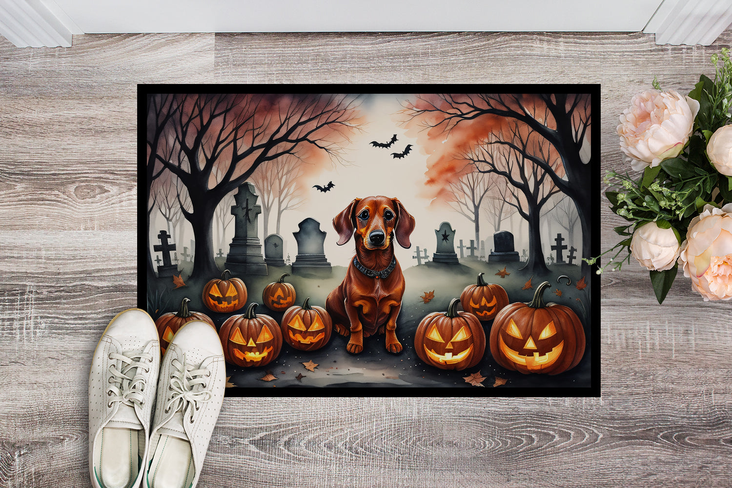 Caroline's Treasures Dachshund Spooky Halloween Doormat - 18x27 Decorative Floor Mat – Indoor/Outdoor Rug