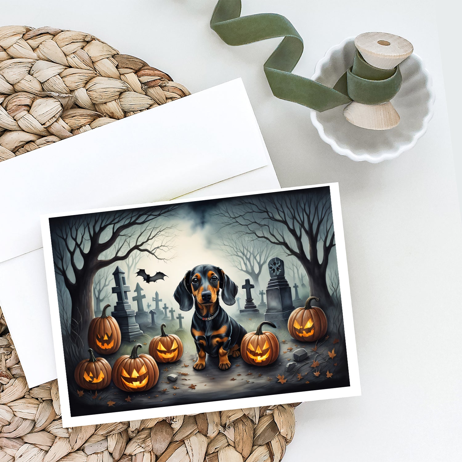 Dachshund Spooky Halloween Greeting Cards and Envelopes Pack of 8