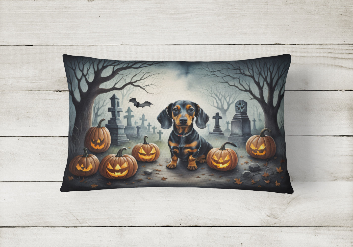 Dachshund Spooky Halloween Fabric Decorative Pillow