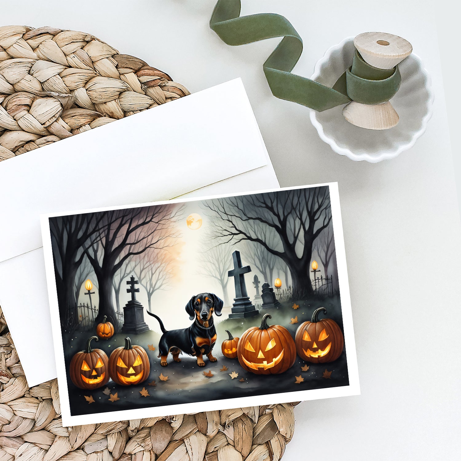 Dachshund Spooky Halloween Greeting Cards and Envelopes Pack of 8