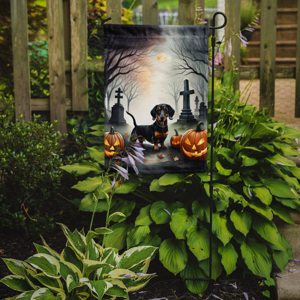 Caroline's Treasures Dachshund Spooky Halloween Garden Flag – Dog in Cemetery Scene