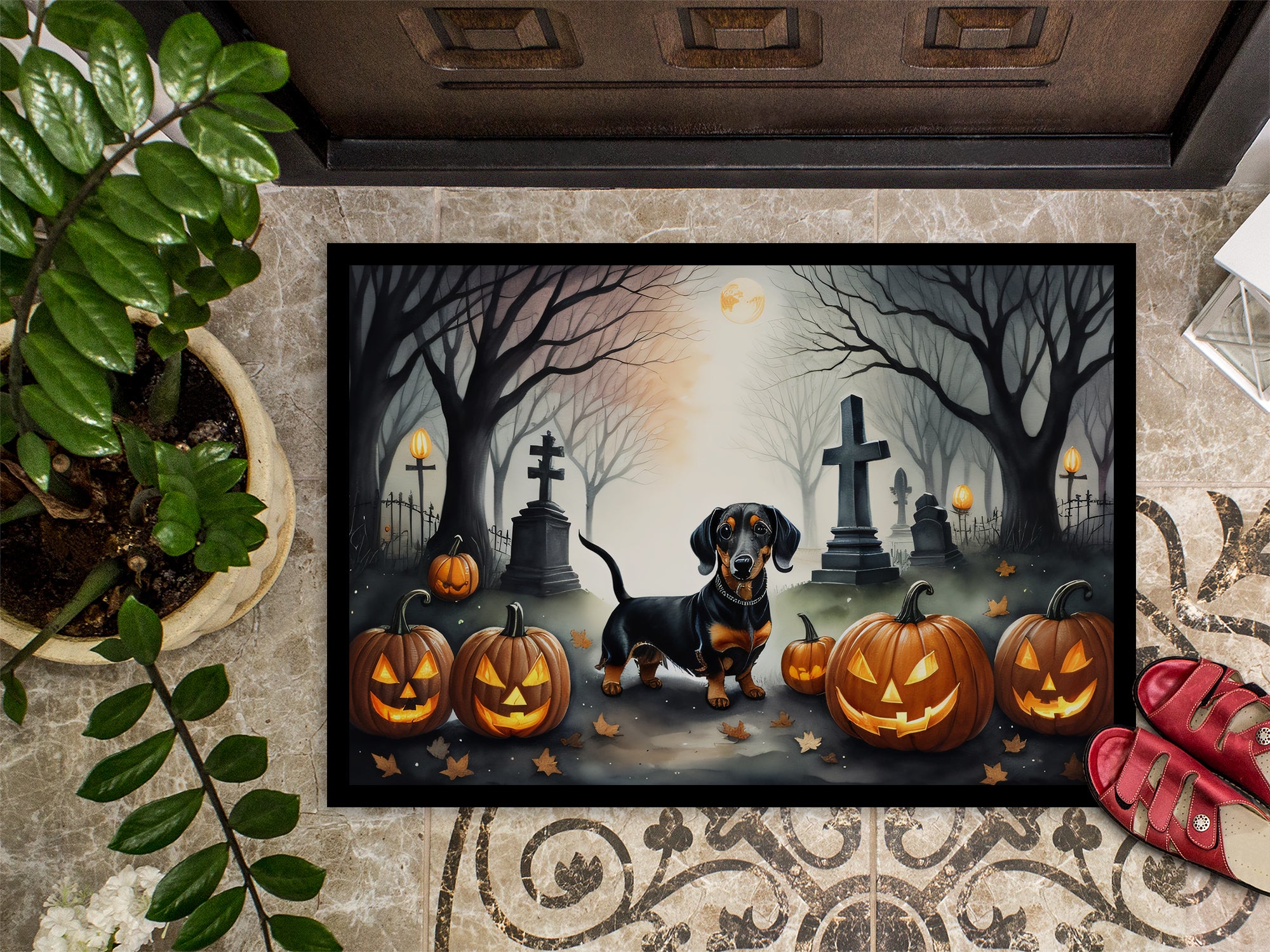 Dachshund Spooky Halloween Doormat 18x27