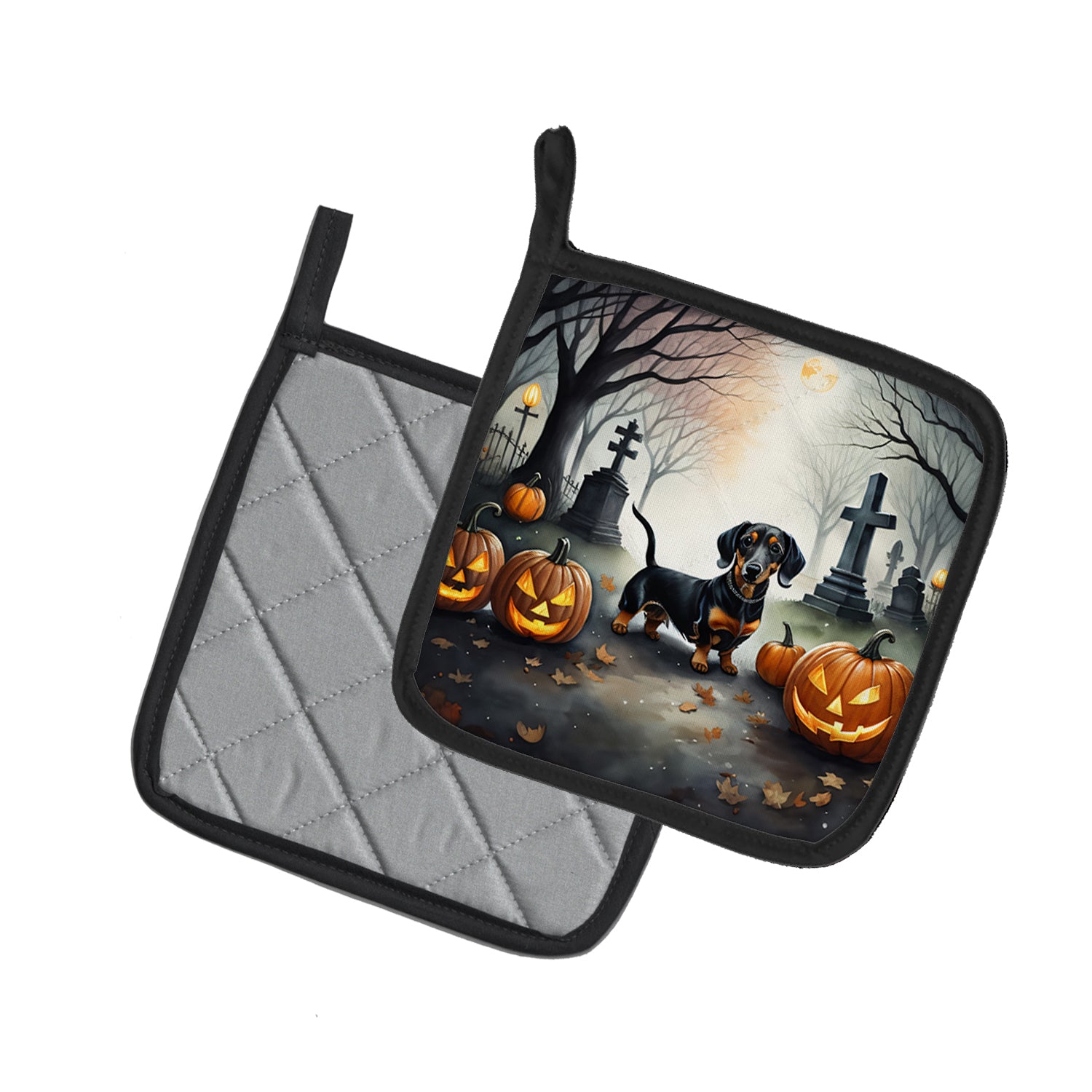 Dachshund Spooky Halloween Pair of Pot Holders
