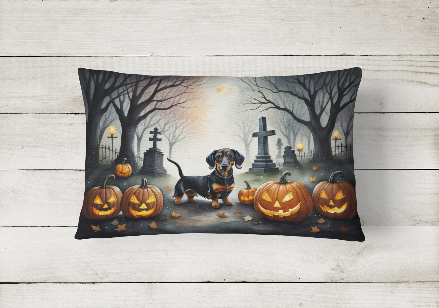 Dachshund Spooky Halloween Fabric Decorative Pillow