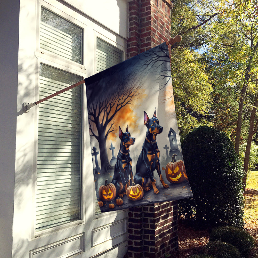 Doberman Pinscher Spooky Halloween House Flag