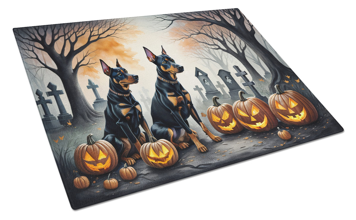 Buy this Doberman Pinscher Spooky Halloween Glass Cutting Board Large