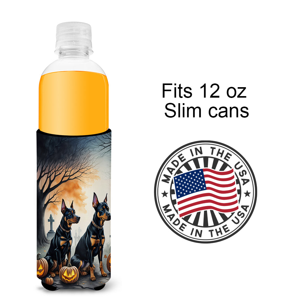 Doberman Pinscher Spooky Halloween Hugger for Ultra Slim Cans