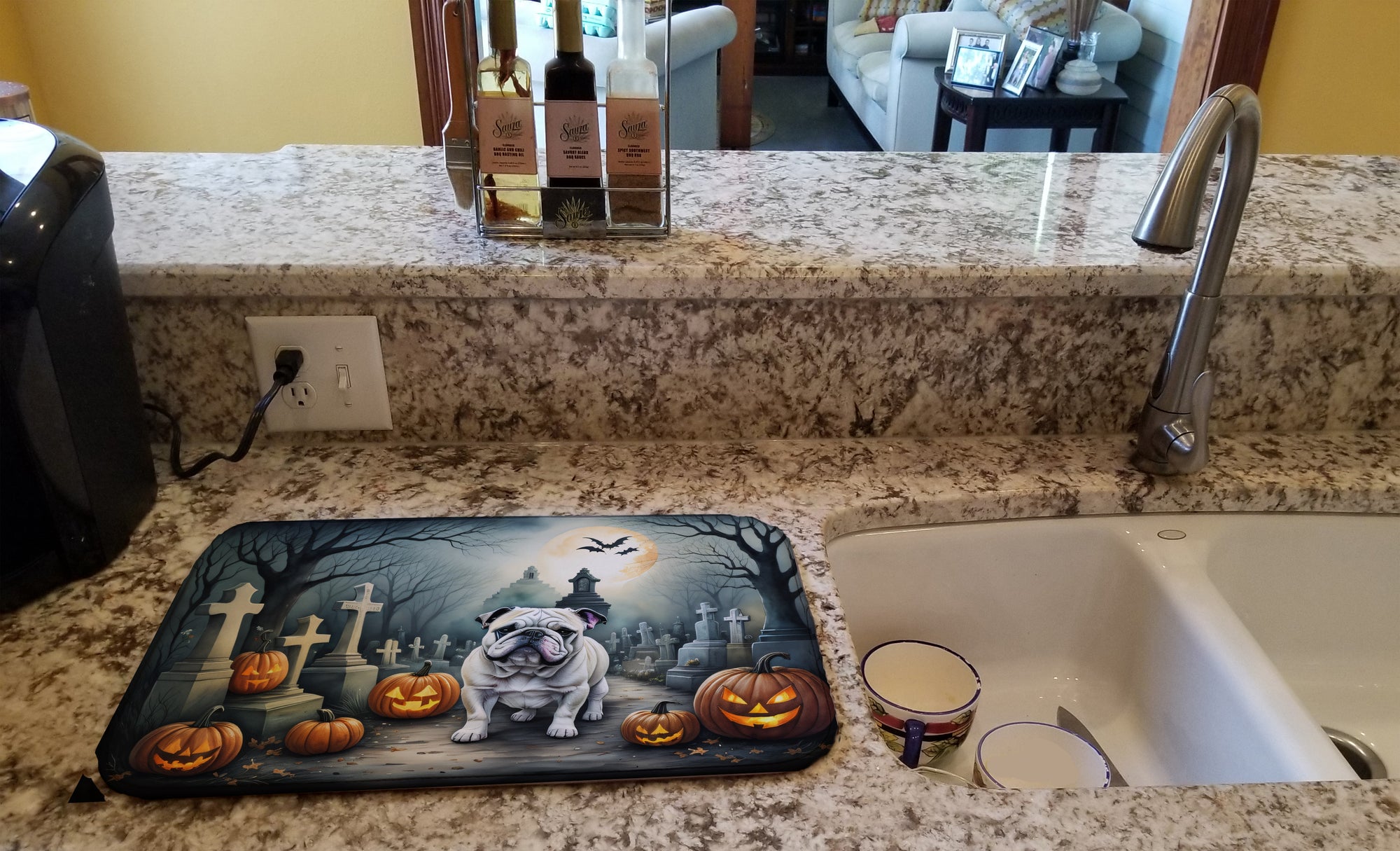 English Bulldog Spooky Halloween Dish Drying Mat