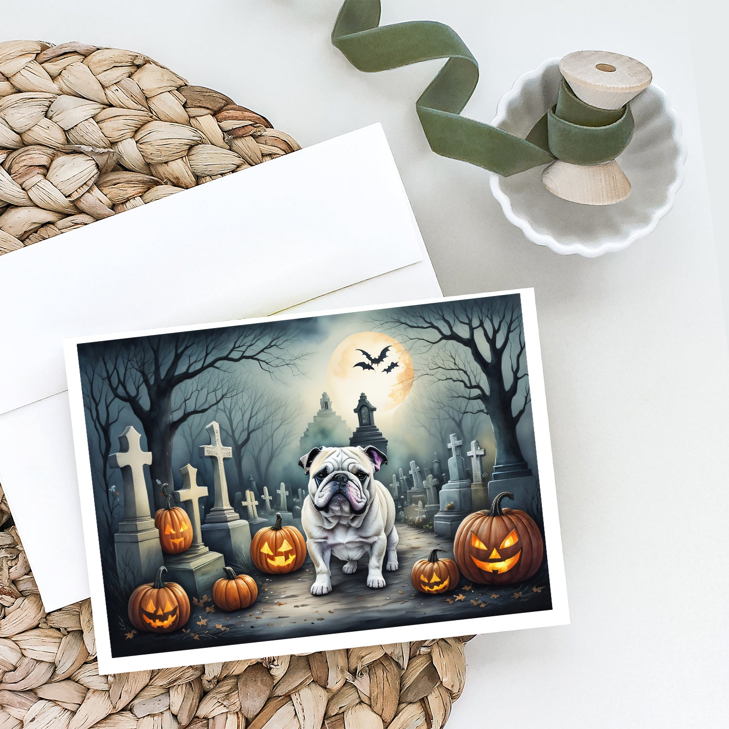 English Bulldog Spooky Halloween Greeting Cards and Envelopes Pack of 8