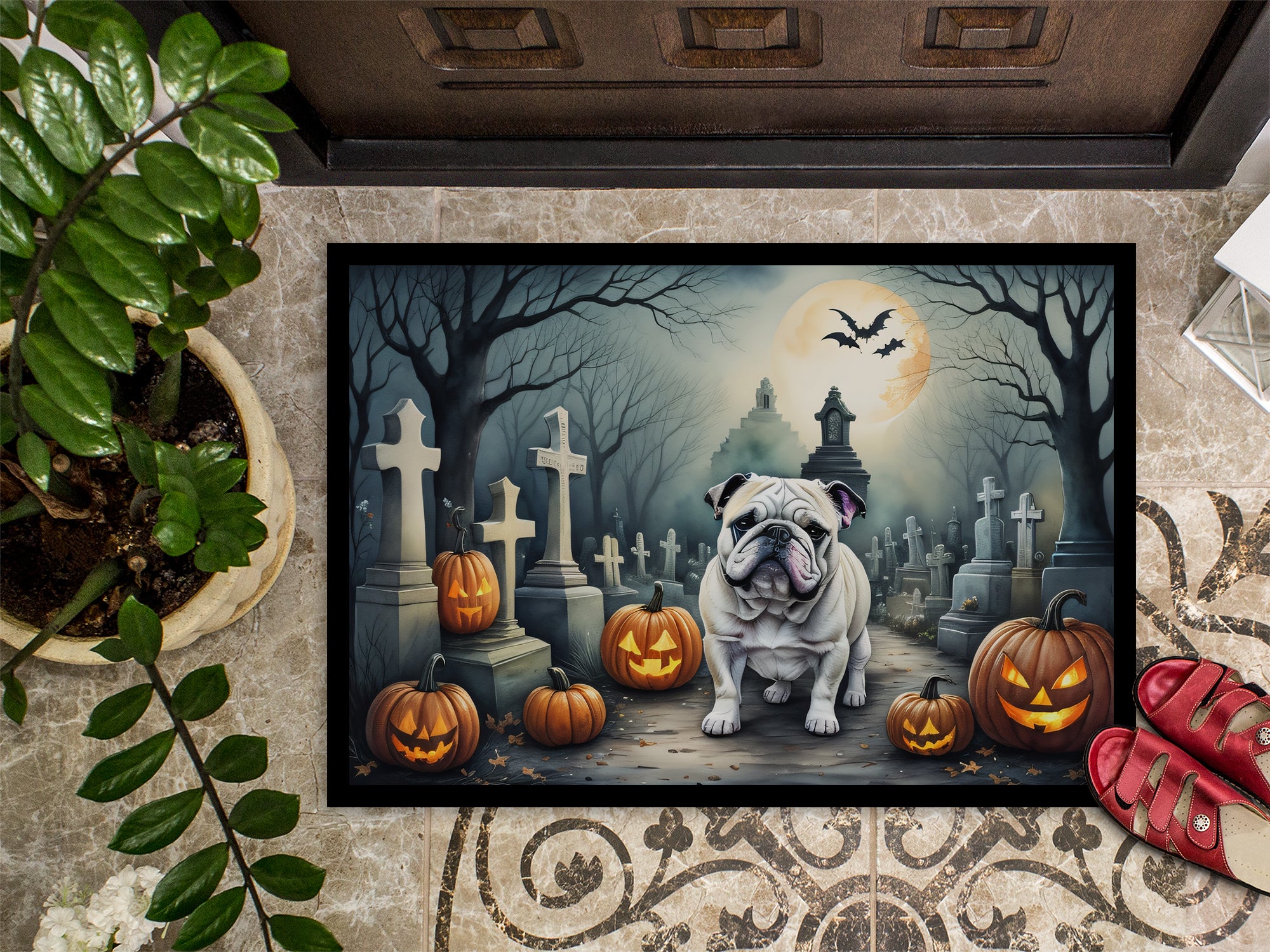 English Bulldog Spooky Halloween Indoor or Outdoor Mat 24x36