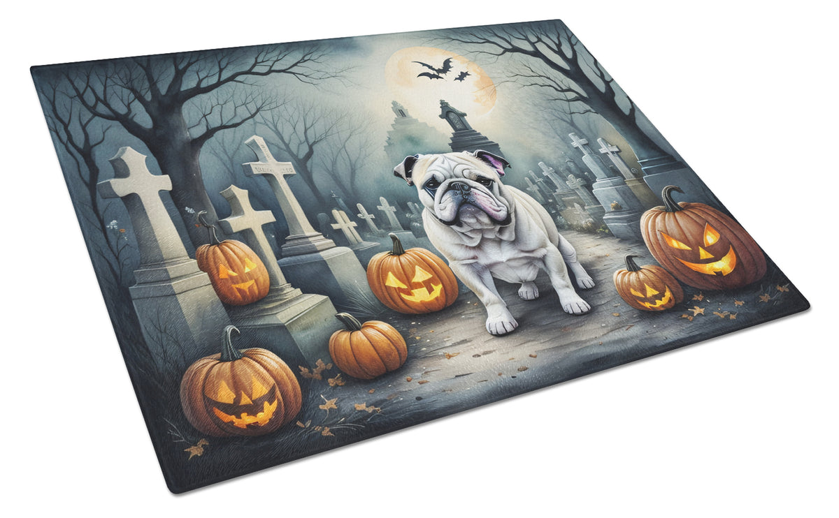 Buy this English Bulldog Spooky Halloween Glass Cutting Board Large