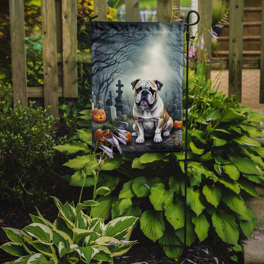Caroline's Treasures English Bulldog Spooky Halloween Garden Flag – Dog in Cemetery Scene
