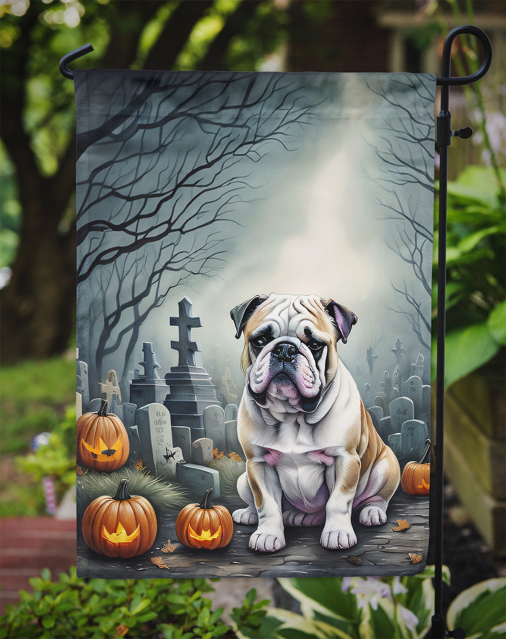 English Bulldog Spooky Halloween Garden Flag