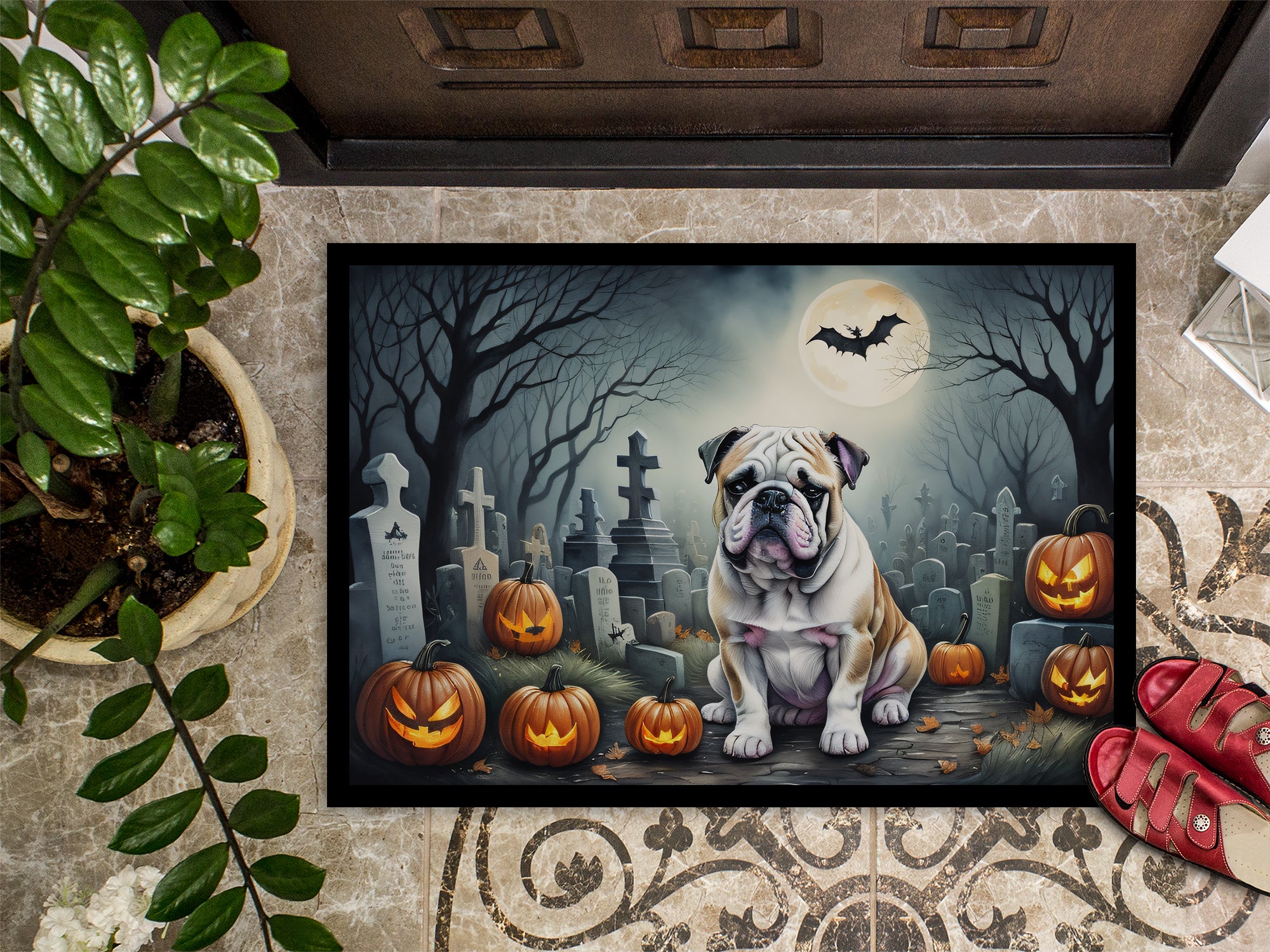 English Bulldog Spooky Halloween Indoor or Outdoor Mat 24x36