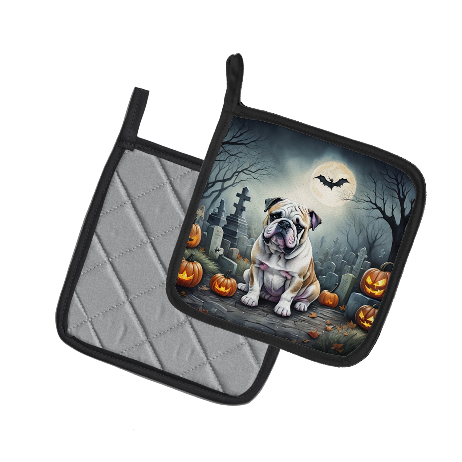 English Bulldog Spooky Halloween Pair of Pot Holders