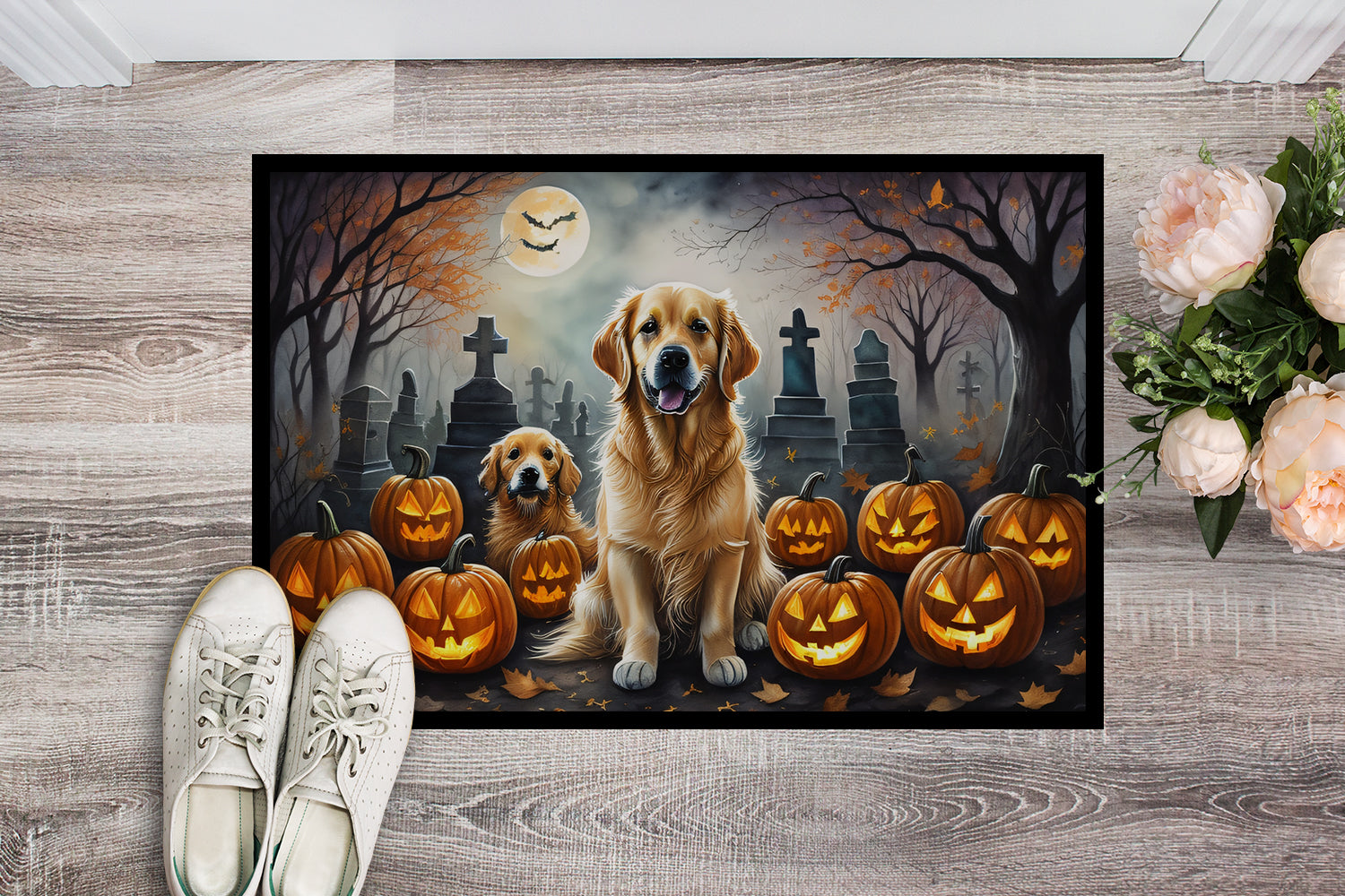 Golden Retriever Spooky Halloween Indoor or Outdoor Mat 24x36