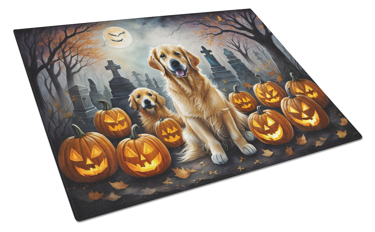 Buy this Golden Retriever Spooky Halloween Glass Cutting Board Large